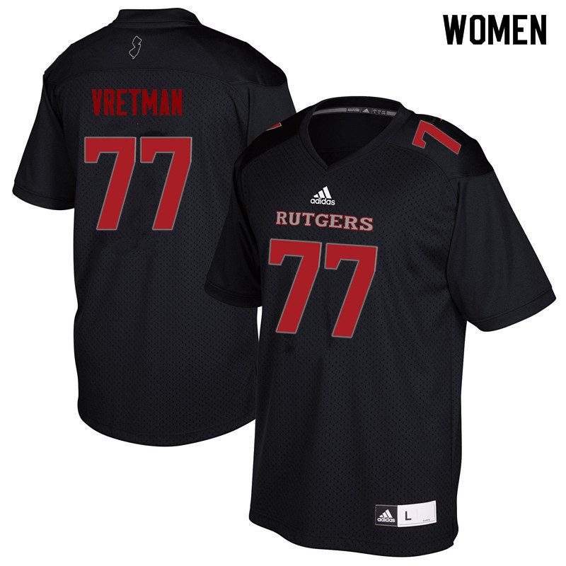 Women #77 Sam Vretman Rutgers Scarlet Knights College Football Jerseys Sale-Black - Click Image to Close